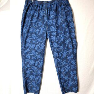Woman Within Womens Casual Pants Sz 20W Pull On Elastic Waist Blue Floral